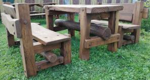 Набор ДУБОВОЙ мебели «ВЕЧНЫЙ» (стол + 2 скамьи с регулируемыми спинкам
