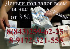 Деньги под залог от 3% всем за час!