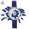 Стильные женские часы с синими перьями Shengke