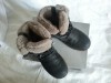 Зимние женские ботинки, черные 37 р-р, нубук, натуральный мех